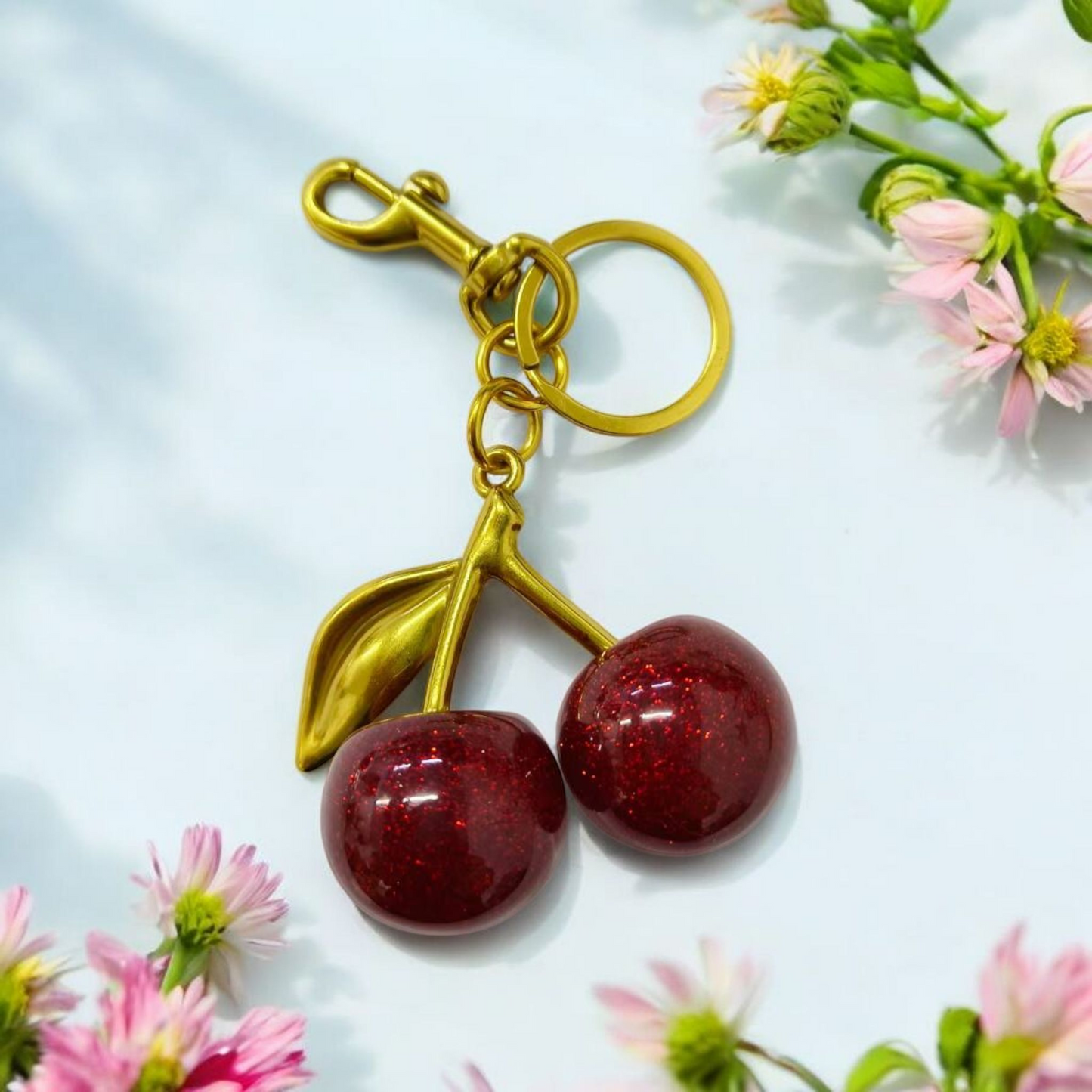 Pretty Cherry Keychain Metal Pendant